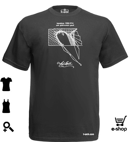 Modelo fuerzas guell de la colección t-arck camisetas y arquitectura con el diagrama de fuerzas de la obra de Antoni Gaudí,el parque Güell